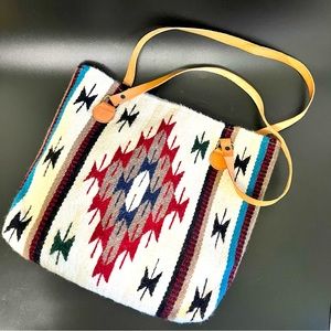 Vintage Southwestern Woven Wool Blanket Purse Tote Bag, Western Boho